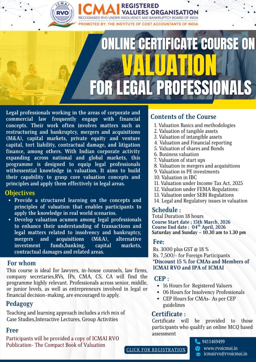 Certificate Course on Valuation for Legal Professionals