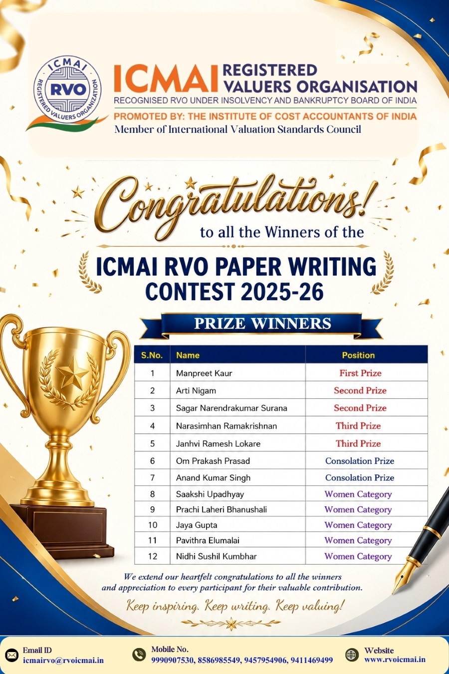 Prize –: ICMAI RVO Paper Writing Contest 2025-26