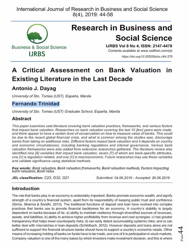 A Critical Assessment on Bank Valuation in Existing