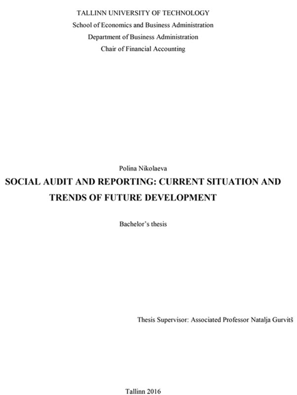 SOCIAL AUDIT AND REPORTING CURRENT SITUATION AND TRENDS OF FUTURE DEVELOPMENT