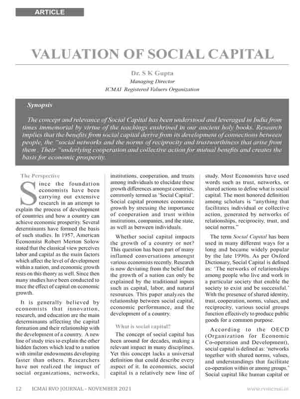 Valuation of Social Capital