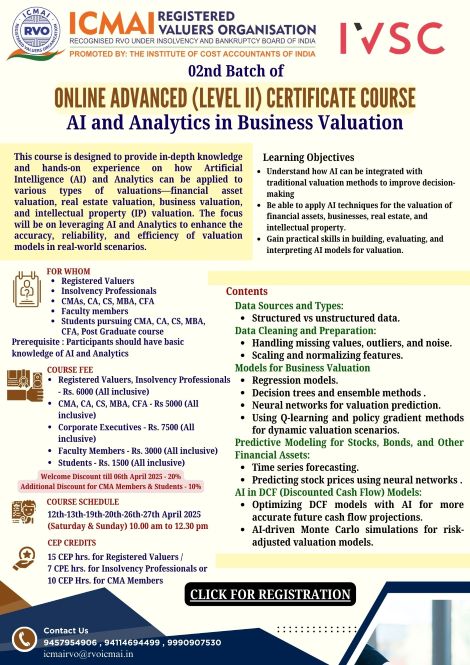 2nd batch of Online Advanced Level II Certificate Course AI and Analytics in Business Valuation