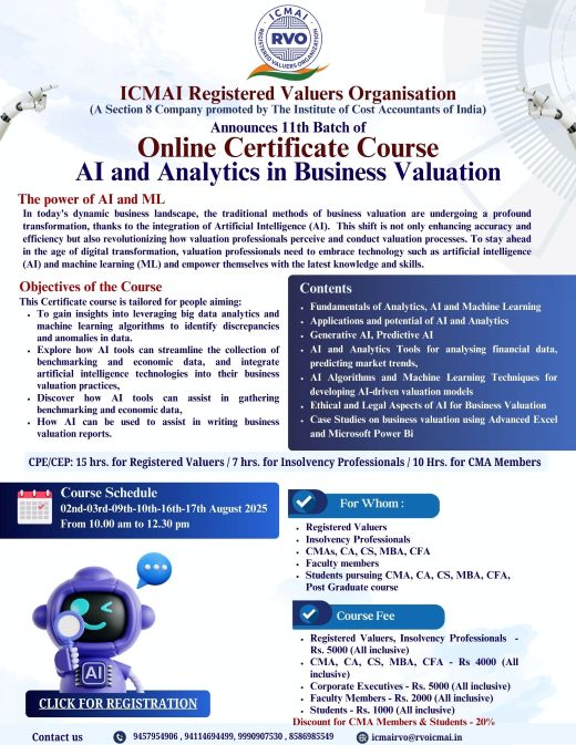 11th Online Certificate Course  AI and Analytics in business Valuation