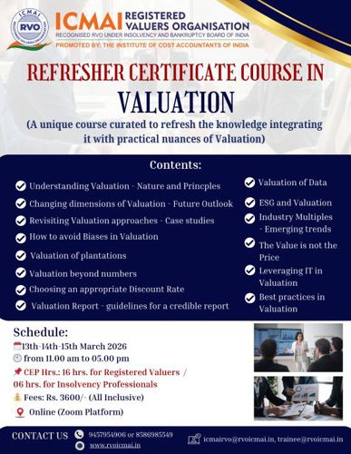 Refresher Certificate course in Valuation