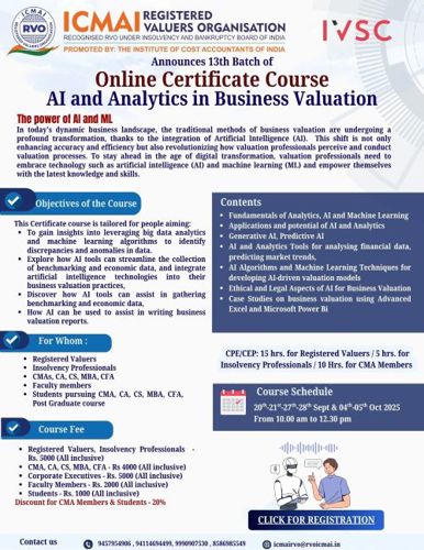 13th Online Certificate Course AI and Analytics in Business Valuation