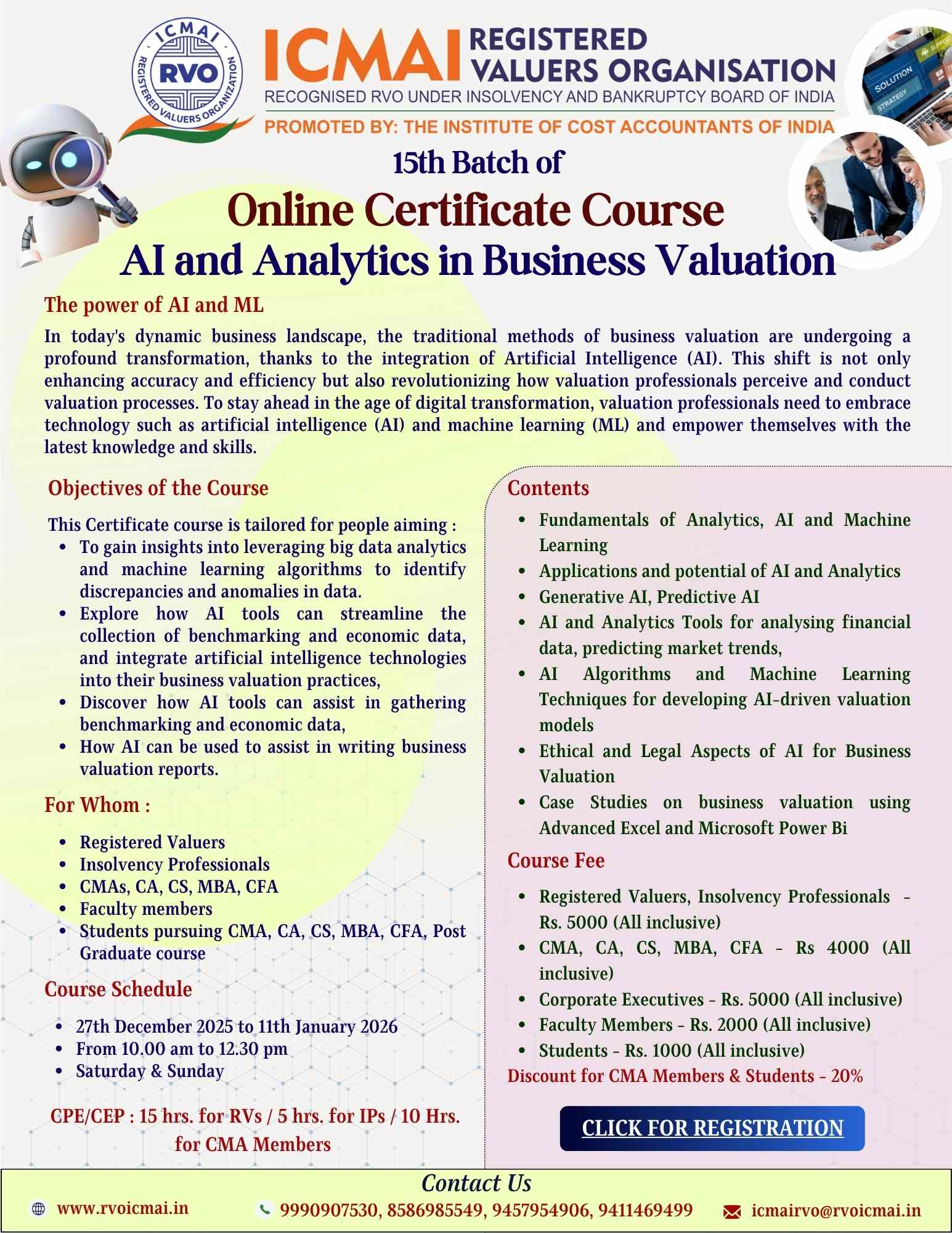 15th Online Certificate Course on AI and Analytics in Business Valuation