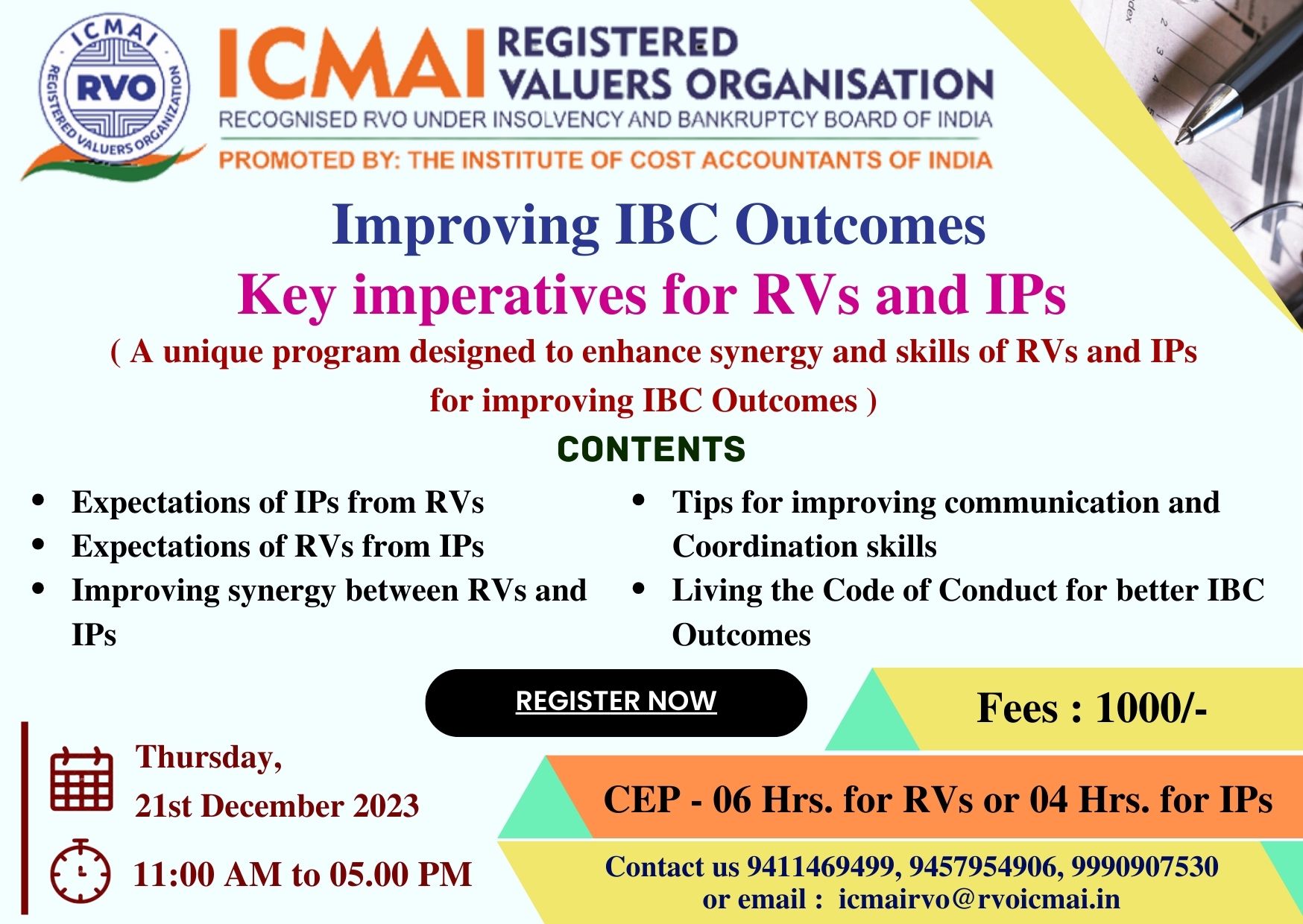 Improving IBC Outcomes key imperatives for RVs and IPs on 21st December 2023