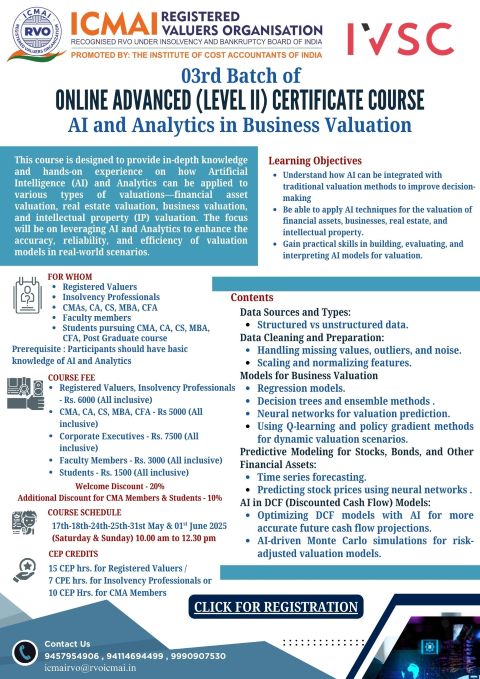 03rd Batch of Online Advanced Level II Certificate Course AI and Analytics in Business Valuation