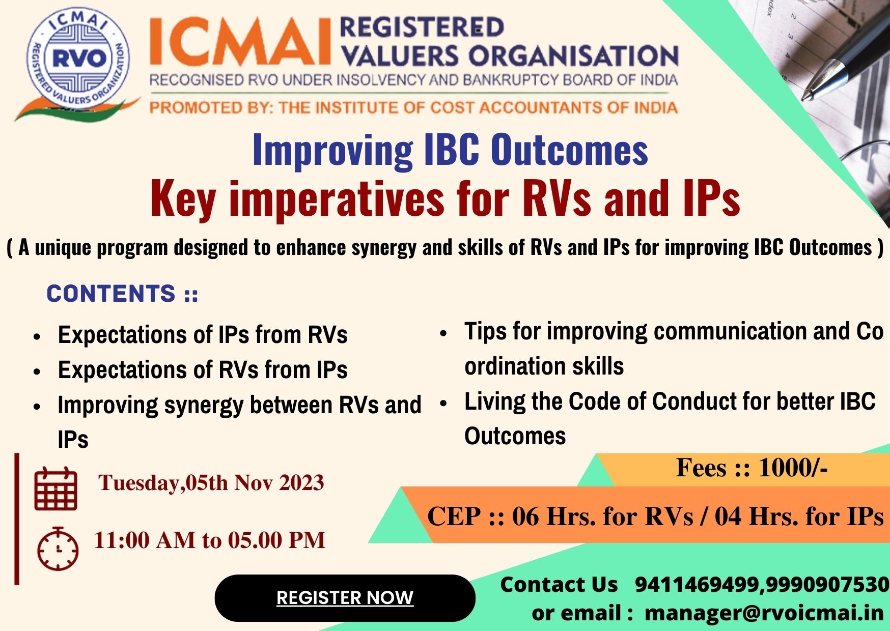 Improving IBC Outcomes Key imperatives for RVs and IPs on 5th dec