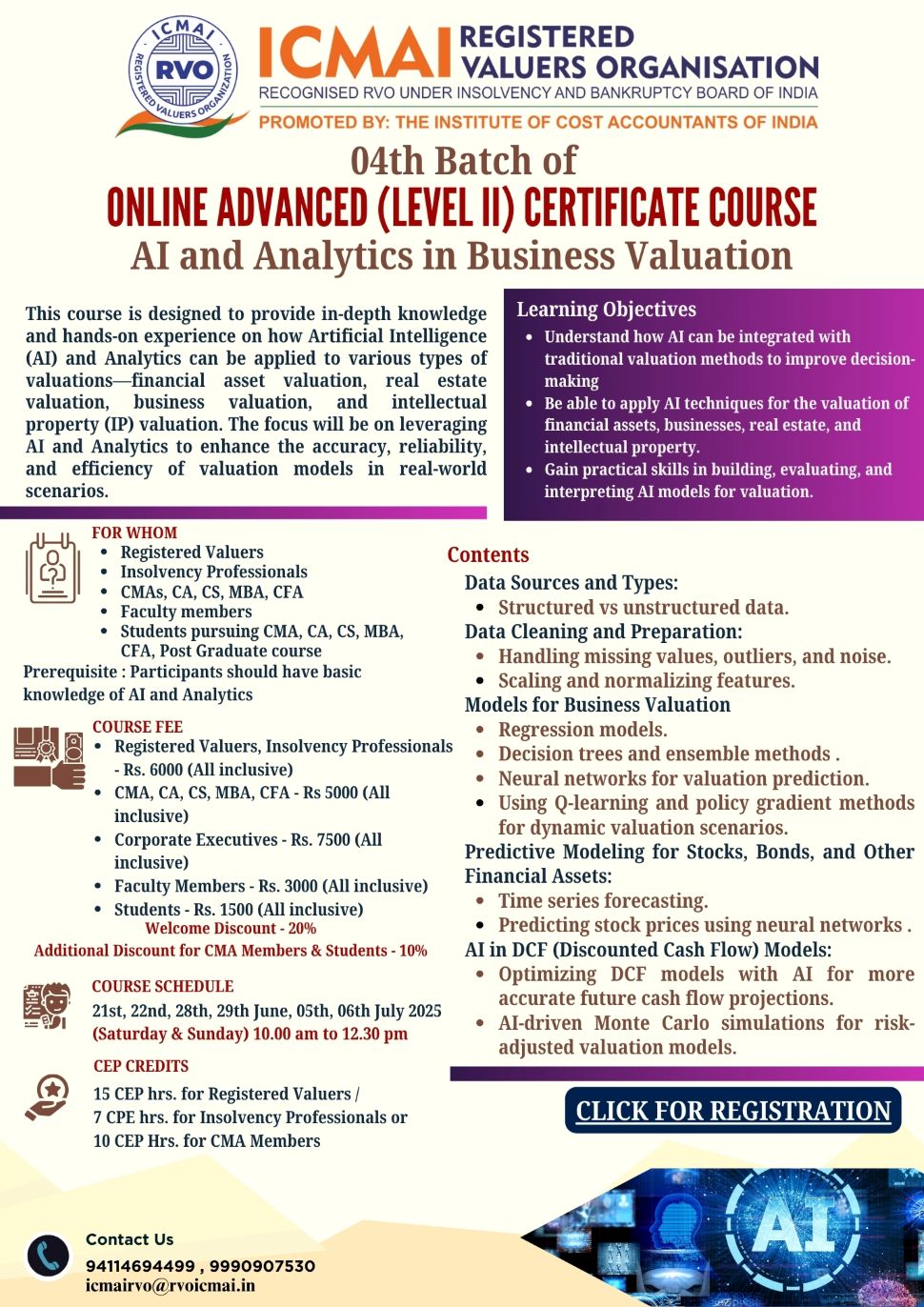 04th Batch of Online Advanced Level II Certificate Course AI and Analytics in Business Valuation 