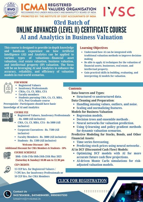 03rd Batch of Online Advanced Level II Certificate Course AI and Analytics in Business Valuation