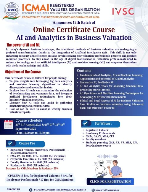12th Batch of Online Certificate Course AI and Analytics in Business Valuation 