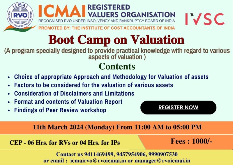 Bootcamp On Valuation Icmai Rvo