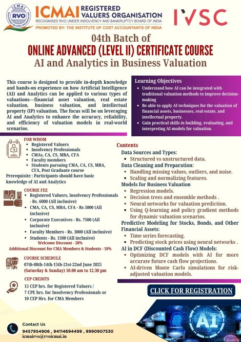 04th Batch of Online Advanced Level II Certificate Course AI and Analytics in Business Valuation 