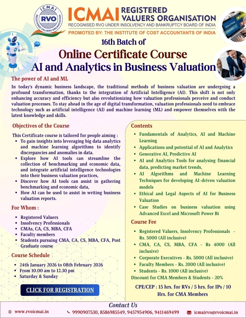 16th Batch of Online Certificate Course AI and Analytics in Business Valuation