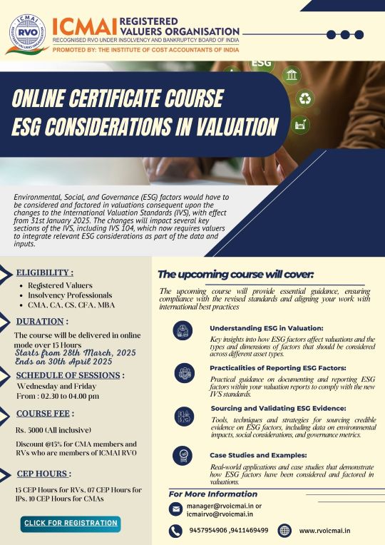 Online Certificate Course ESG considerations in Valuation
