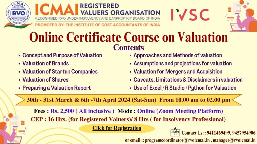 Online Certificate Course on Valuation
