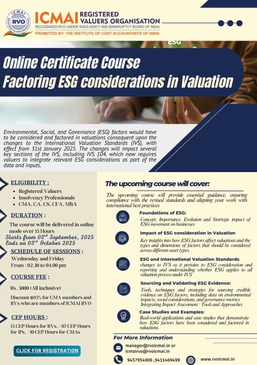 Online Certificate Course  Factoring ESG considerations in Valuation